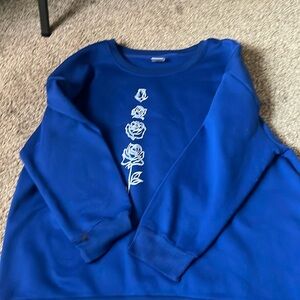 Blue Sweatshirt with White Rose Design